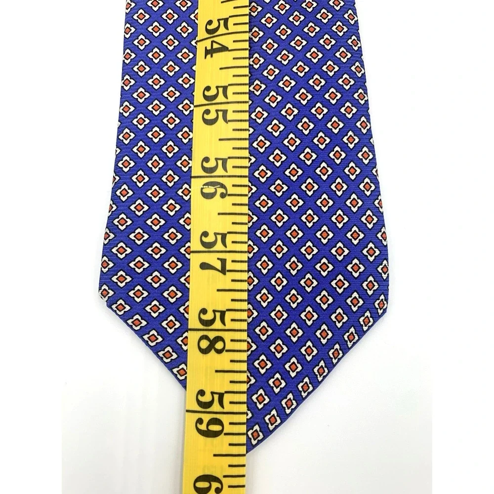 Vintage Lands End Blue Geometric‎ 100% Silk Men's Tie - 59 1/2